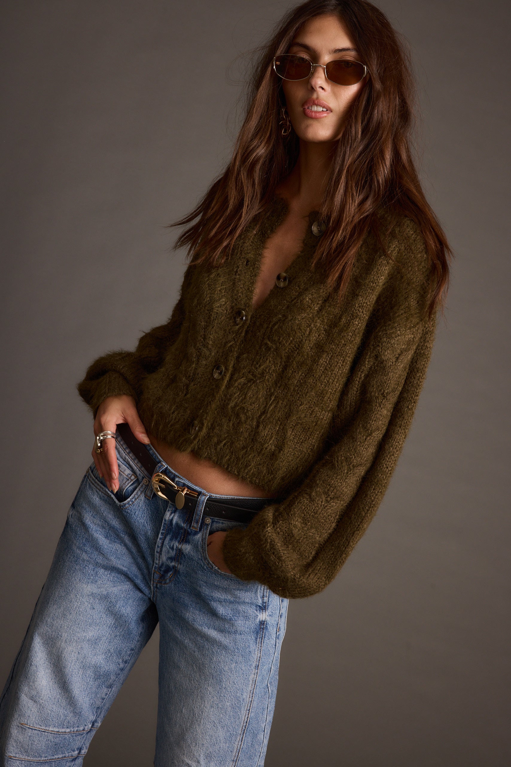 Archie Olive Cropped Cardigan