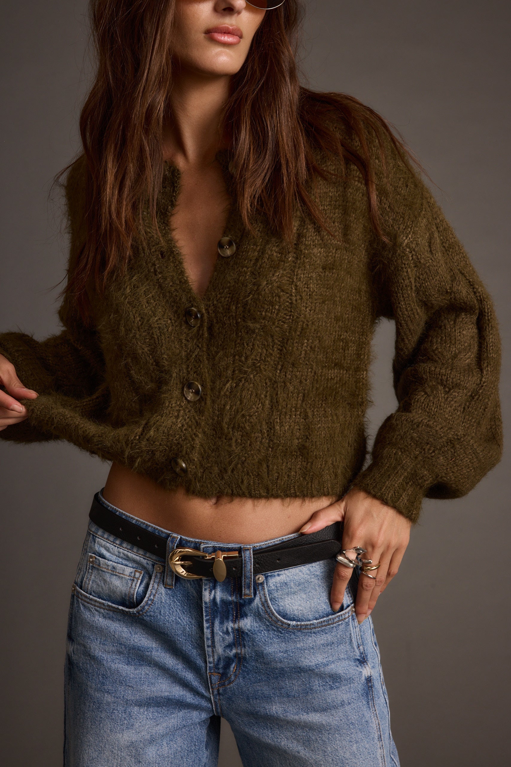 Archie Olive Cropped Cardigan