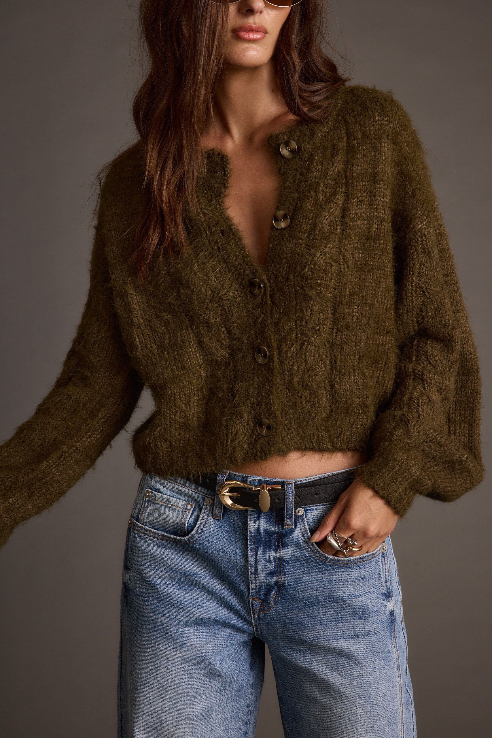 Archie Olive Cropped Cardigan