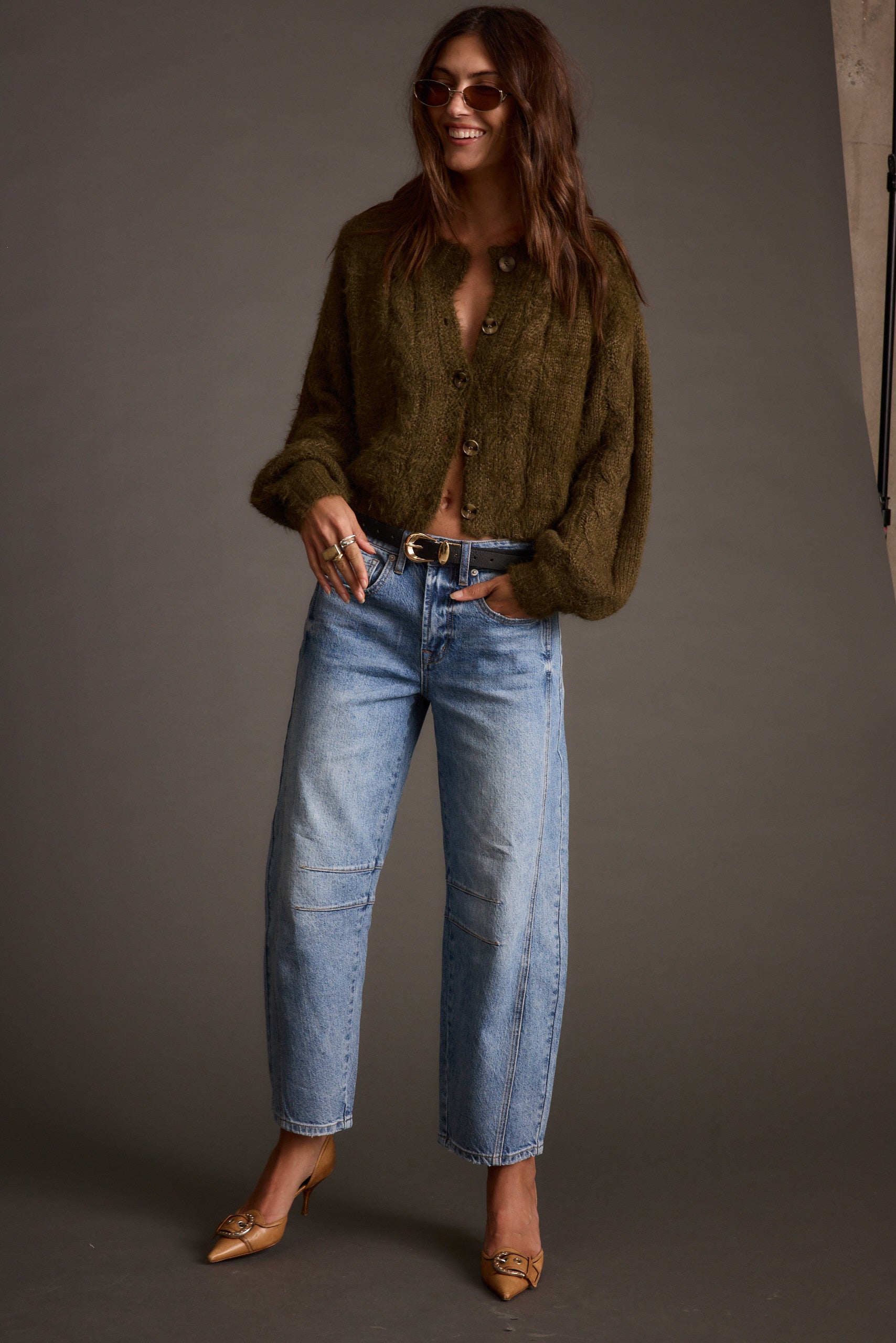 Archie Olive Cropped Cardigan