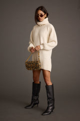 Beau Cream Turtleneck Sweater Mini Dress