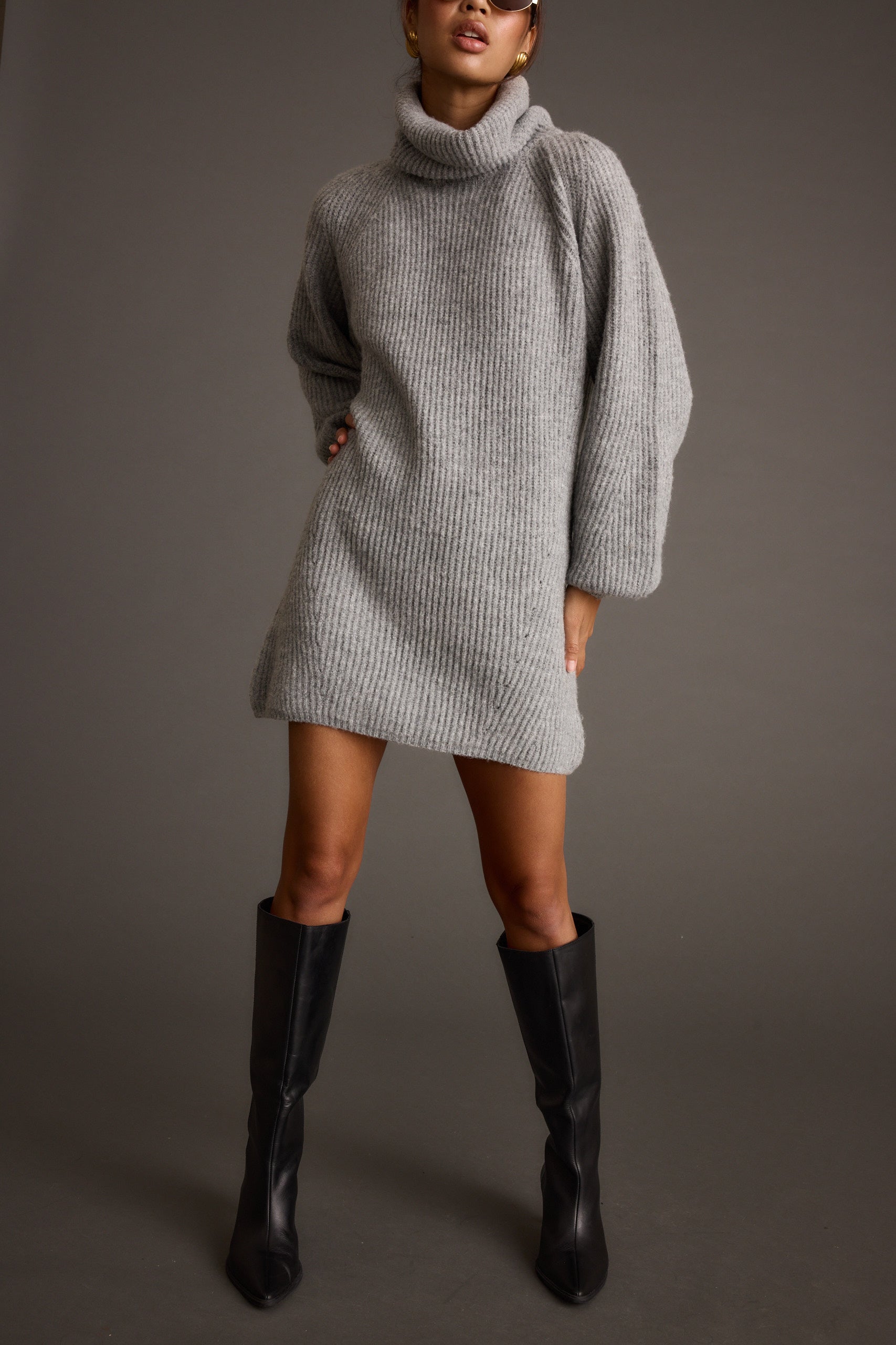 Beau Heather Grey Turtleneck Sweater Mini Dress