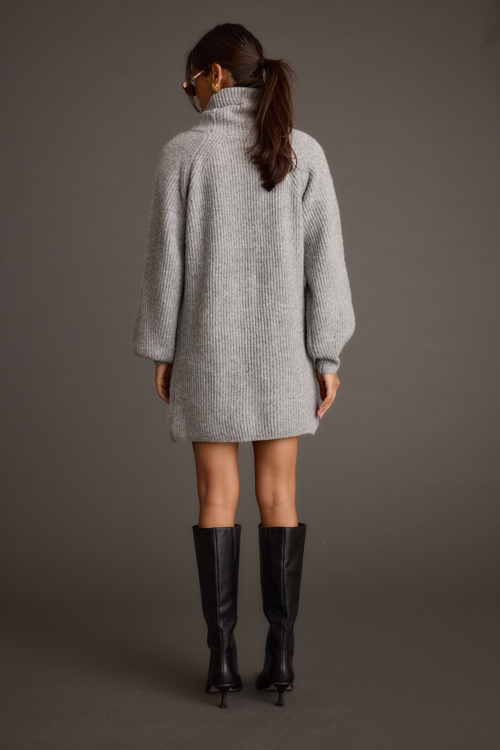Beau Heather Grey Turtleneck Sweater Mini Dress
