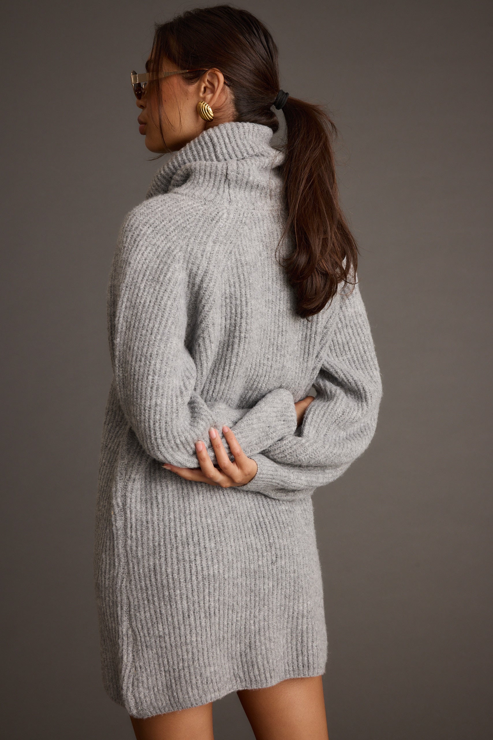 Beau Heather Grey Turtleneck Sweater Mini Dress