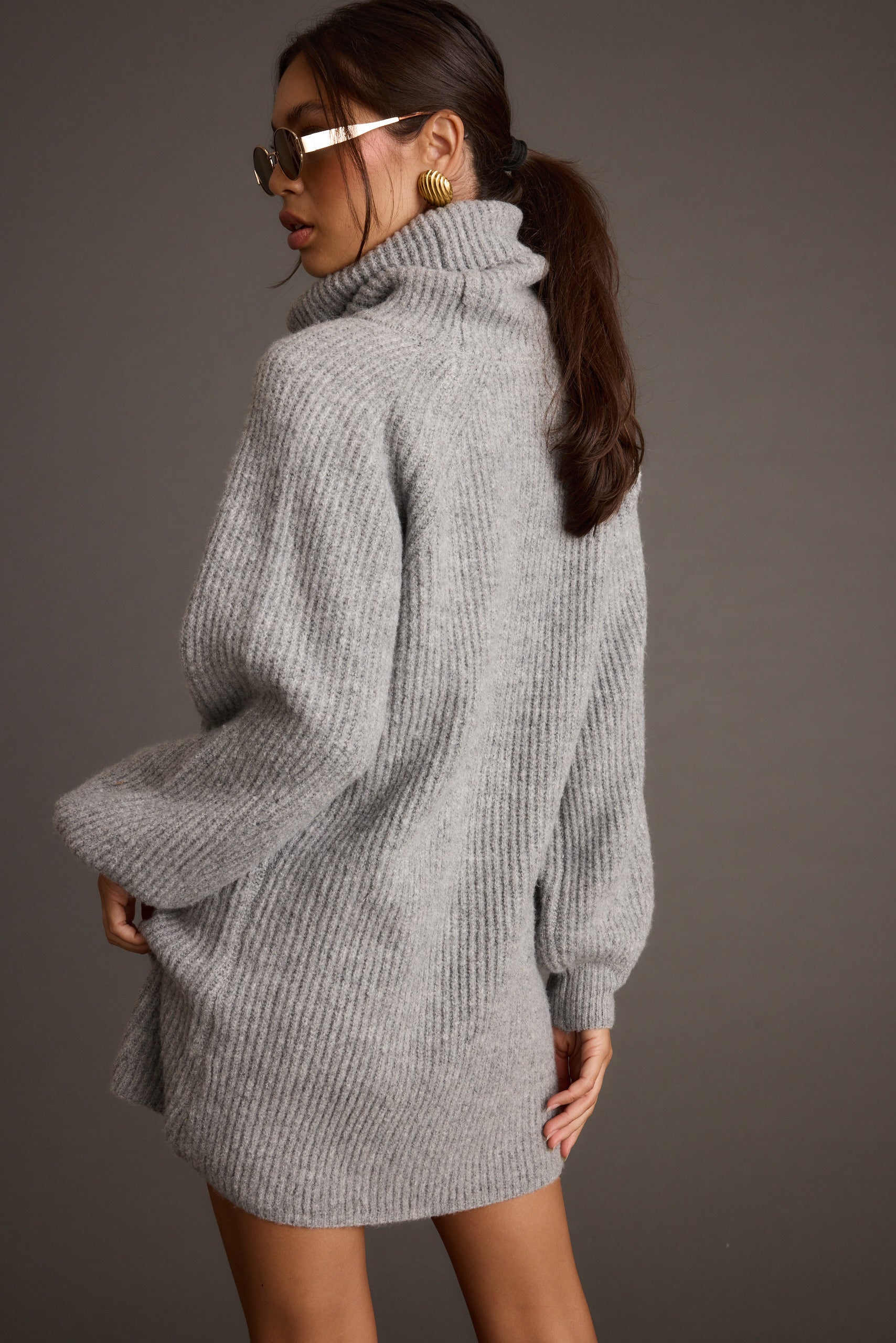 Beau Heather Grey Turtleneck Sweater Mini Dress