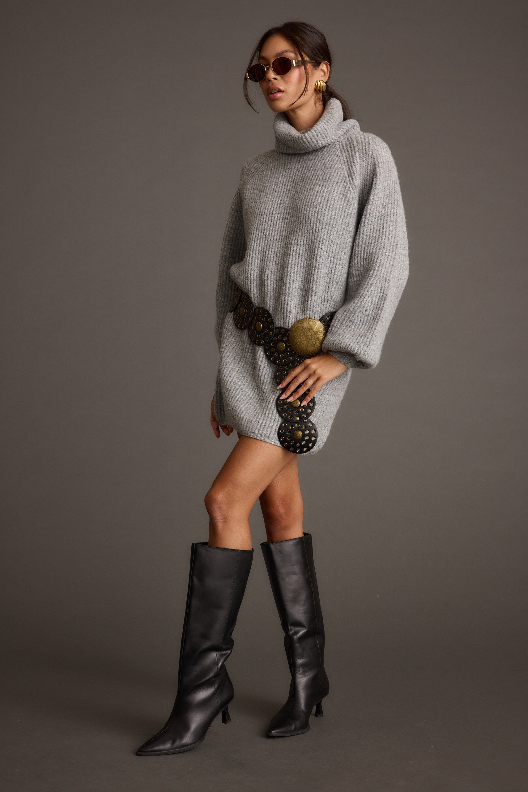 Beau Heather Grey Turtleneck Sweater Mini Dress