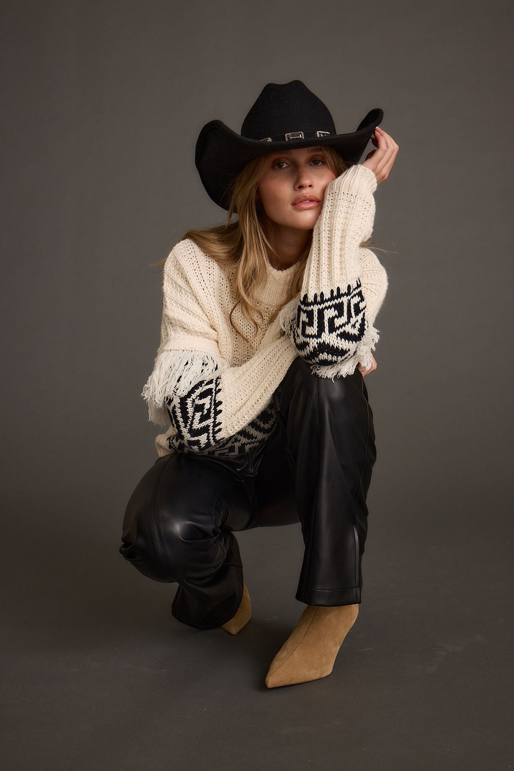 Bozeman Cream Printed Fringe Sweater