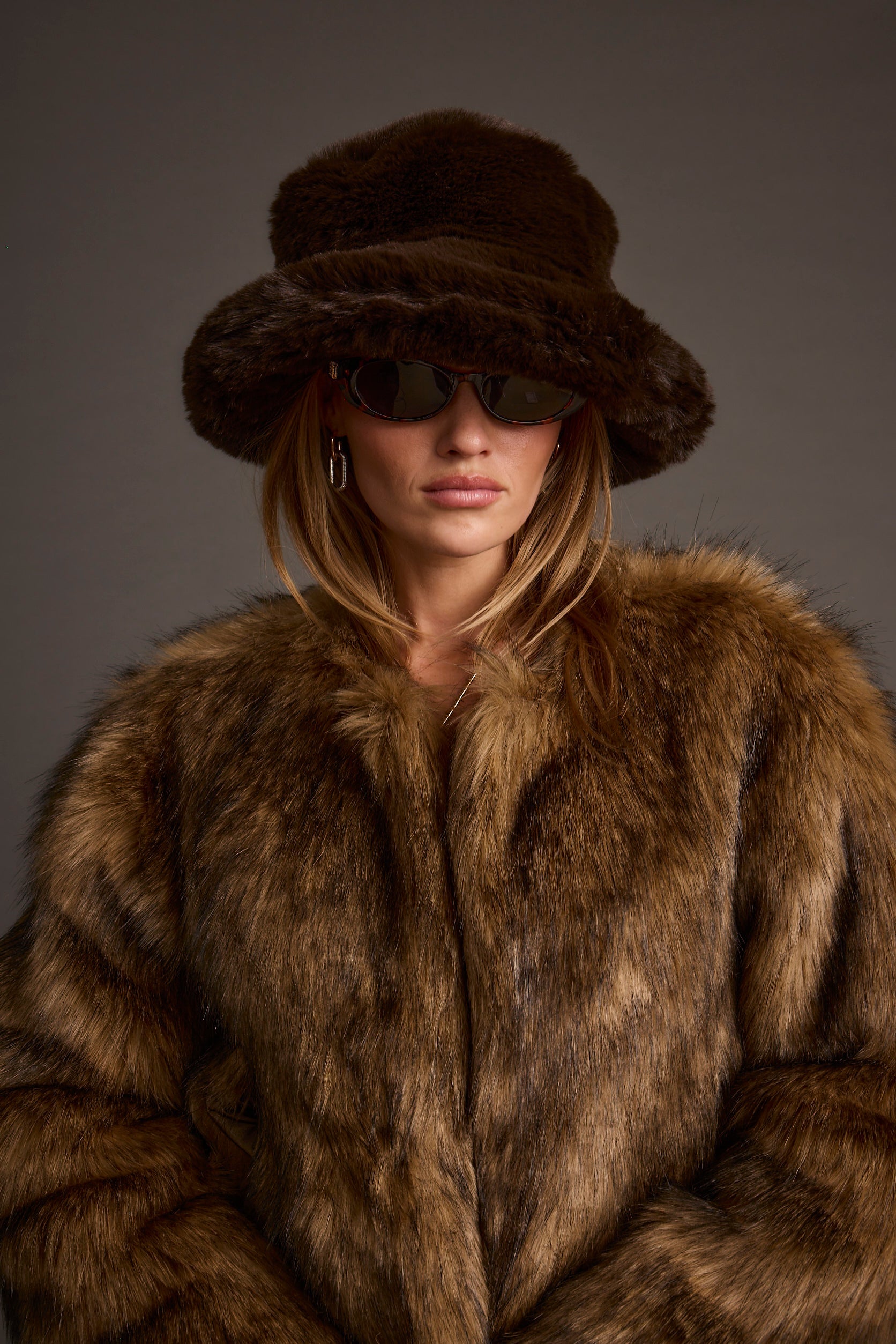 Bucket Down Espresso Faux Fur Hat