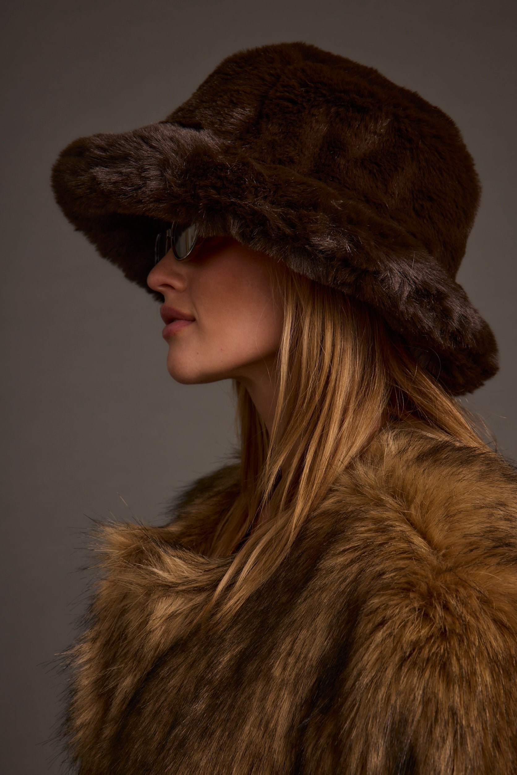 Bucket Down Espresso Faux Fur Hat