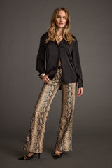 Cash Black Satin Button Down Top