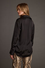 Cash Black Satin Button Down Top