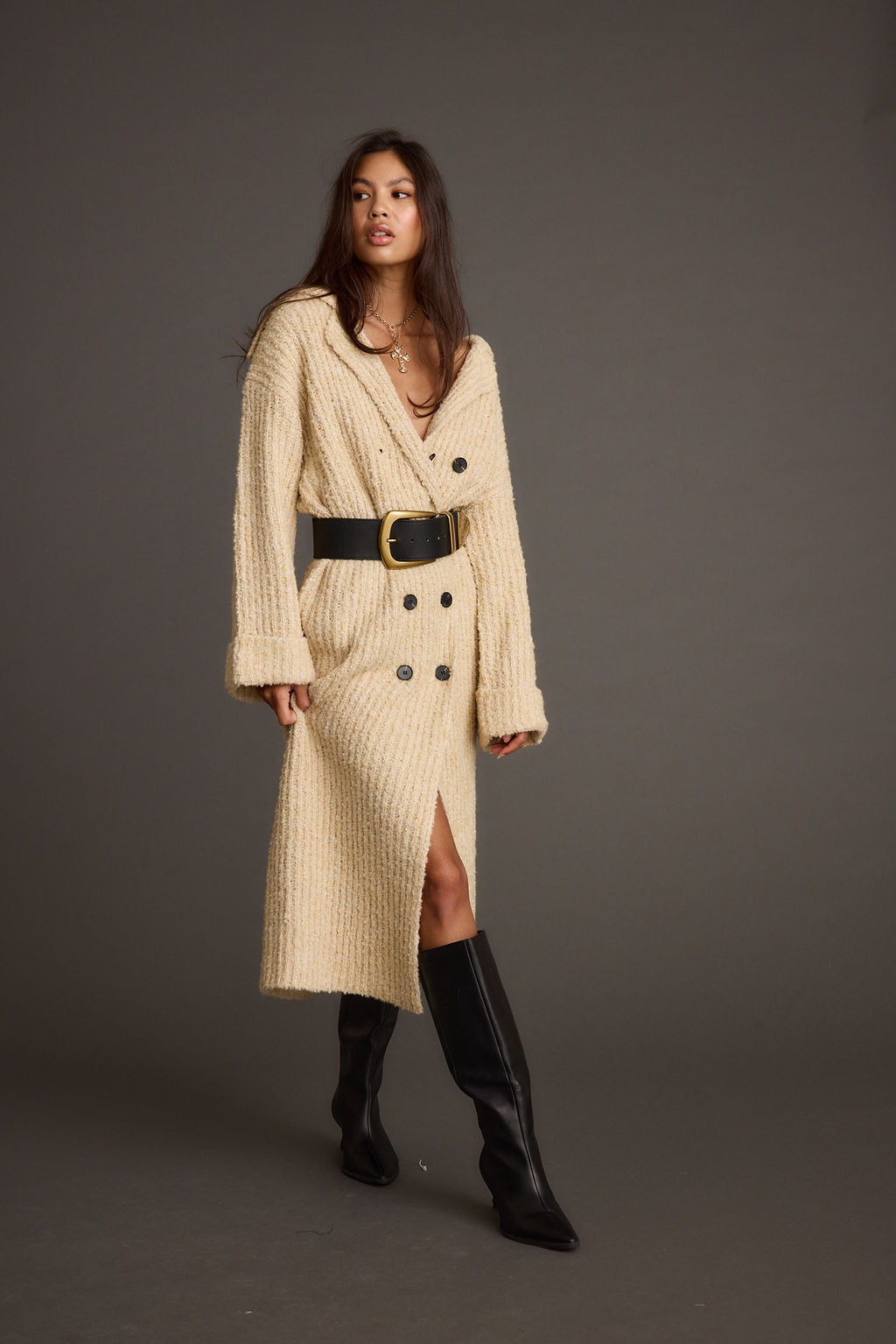 Cassia Cream Knit Long Cardigan Coat