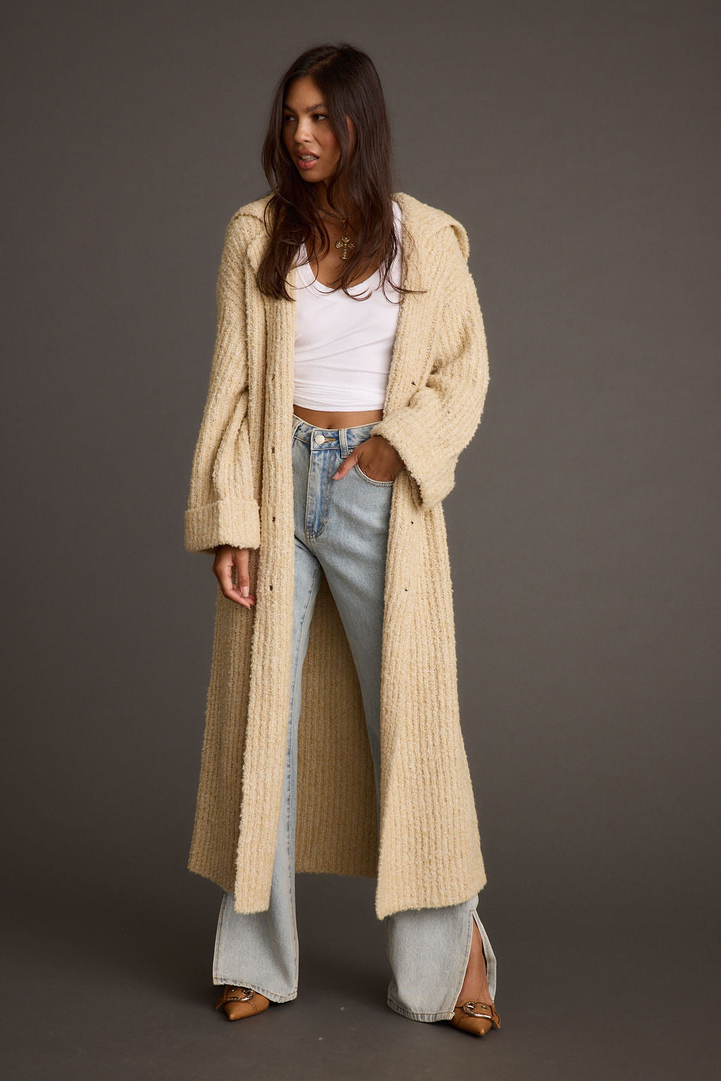 Cassia Cream Knit Long Cardigan Coat