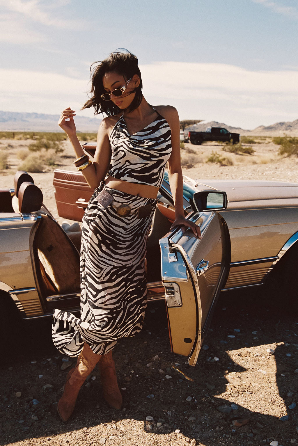 Celia Zebra Cowl Neck Tank