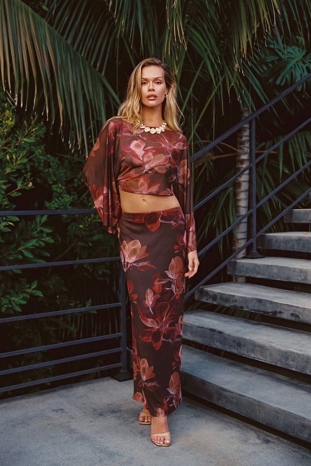 Julia Mulberry Floral Mesh Maxi Skirt