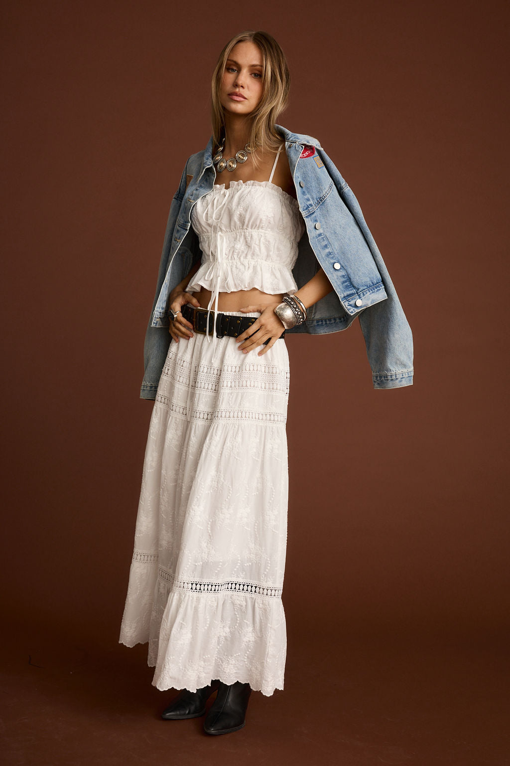 Nomad White Embroidered Maxi Skirt