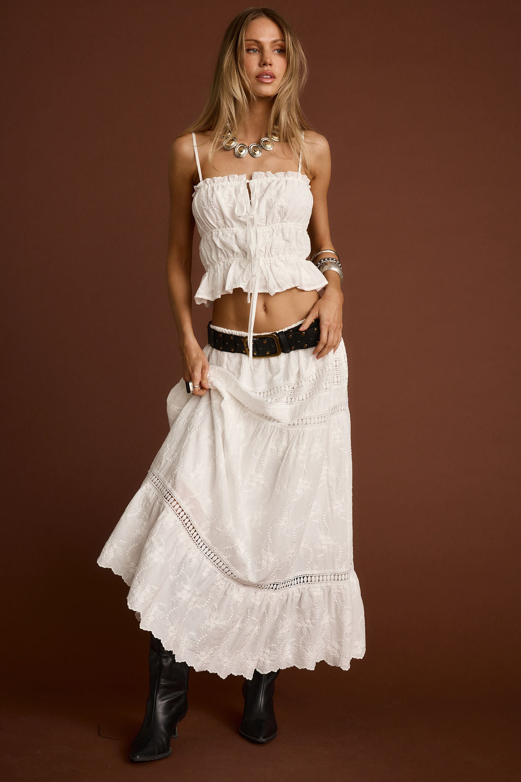 Nomad White Embroidered Maxi Skirt