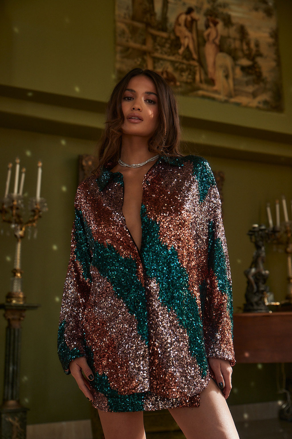 Genevieve Emerald Multi Sequin Button Up