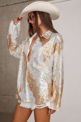 Genevieve Ivory Multi Sequin Button Up