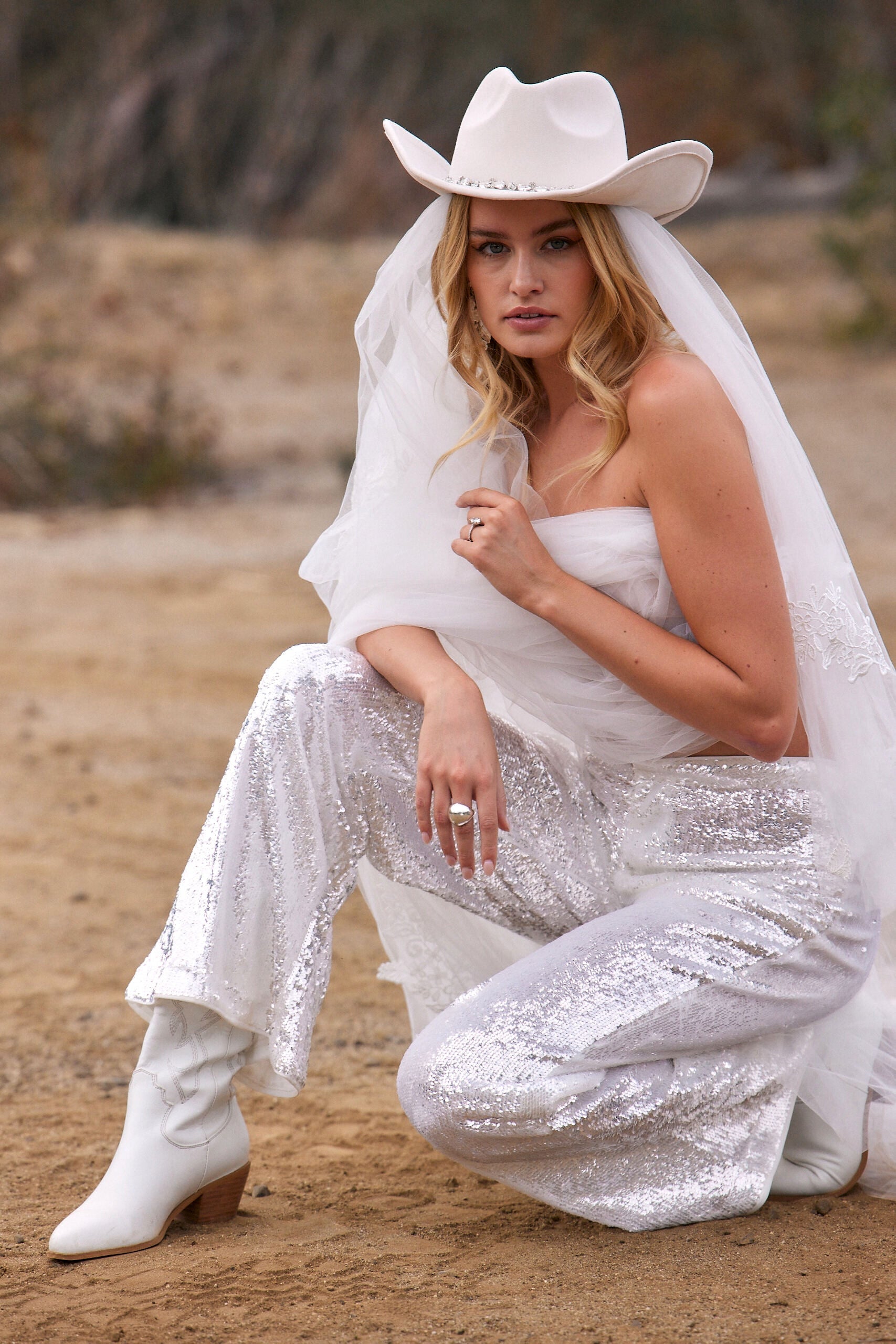 Genevieve White Sequin Trousers