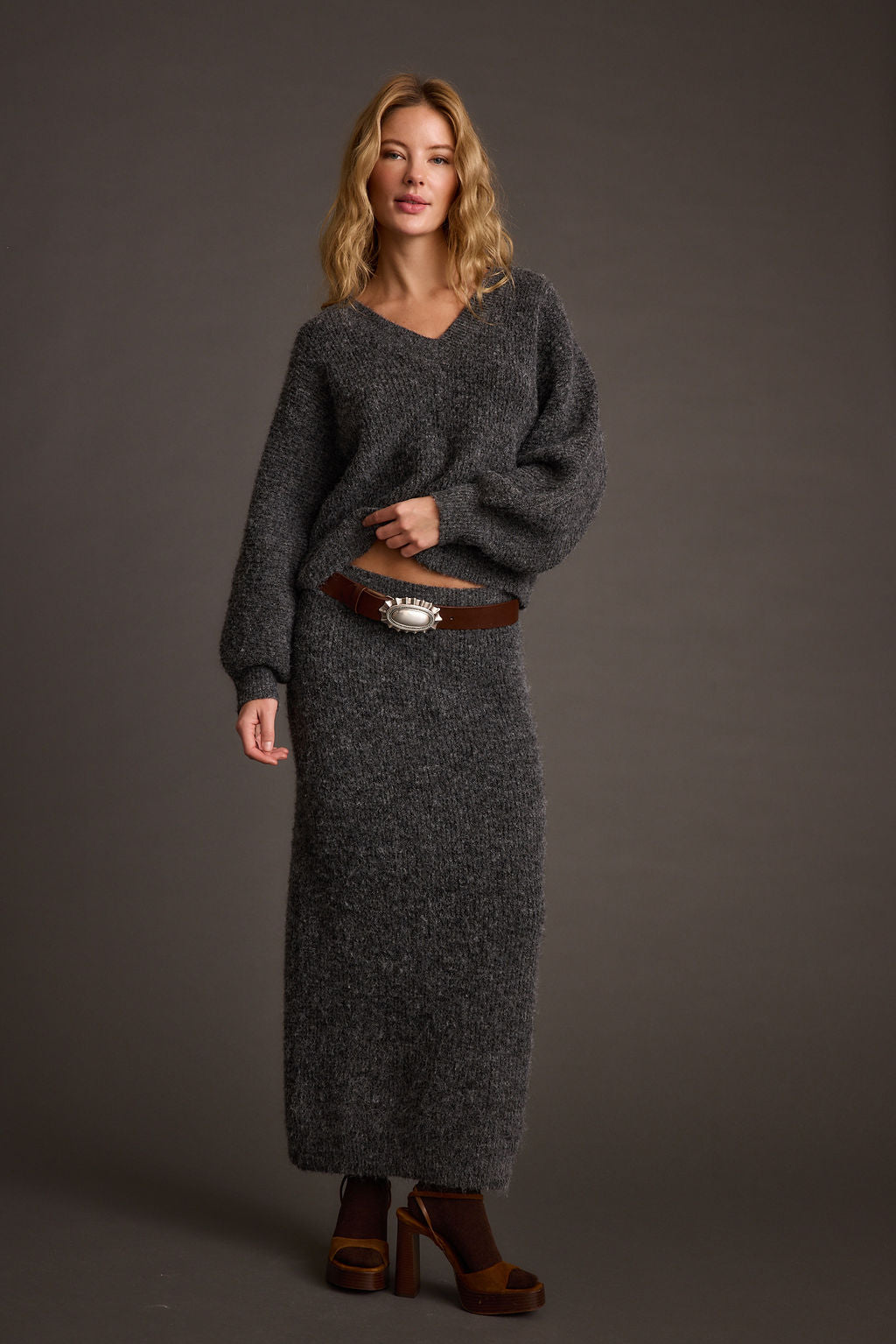 Glacier Charcoal V Neck Sweater