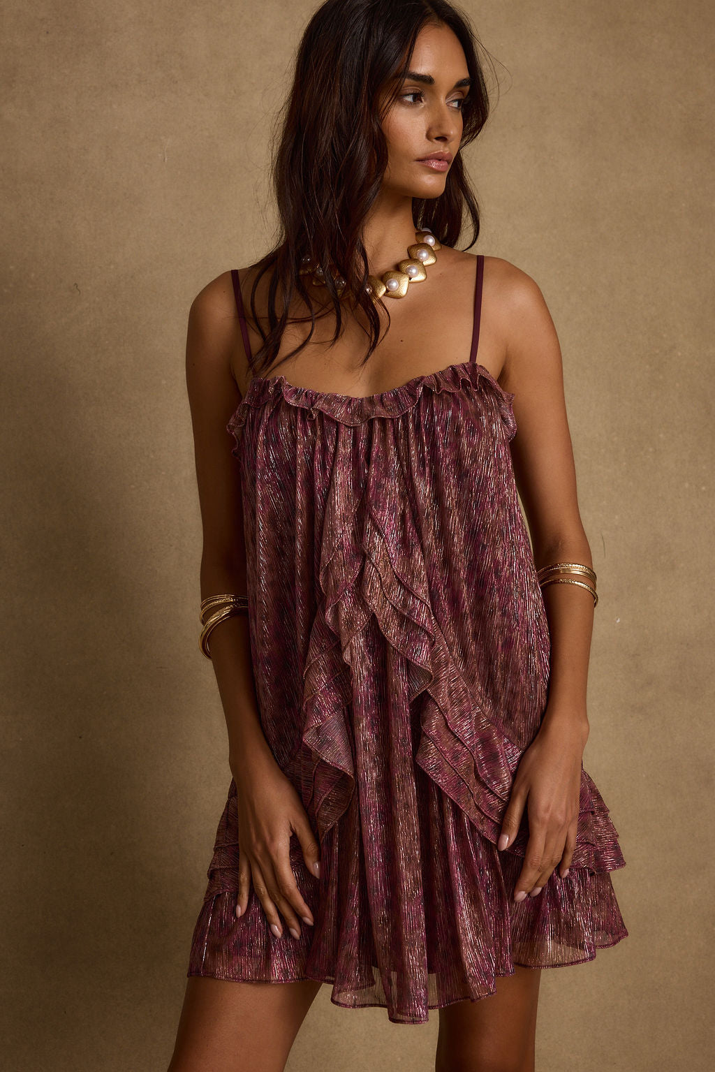 Golden Hour Raspberry Ruffle Mini Dress