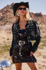 Gracelyn Black Embroidered Cropped Jacket