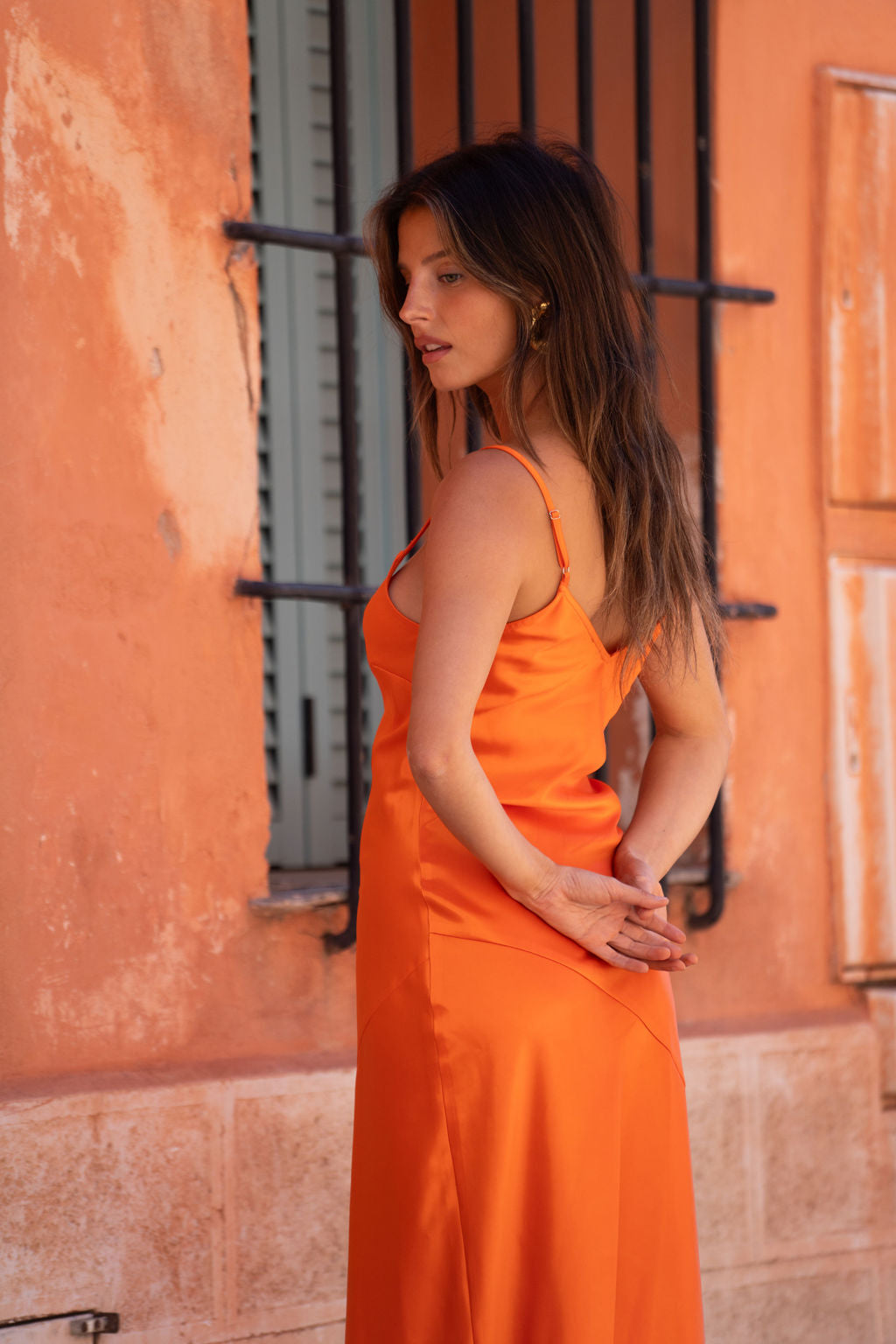 Gigi Orange Satin Maxi Dress