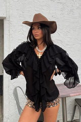 Harlow Black Ruffle Blouse