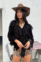 Harlow Black Ruffle Blouse