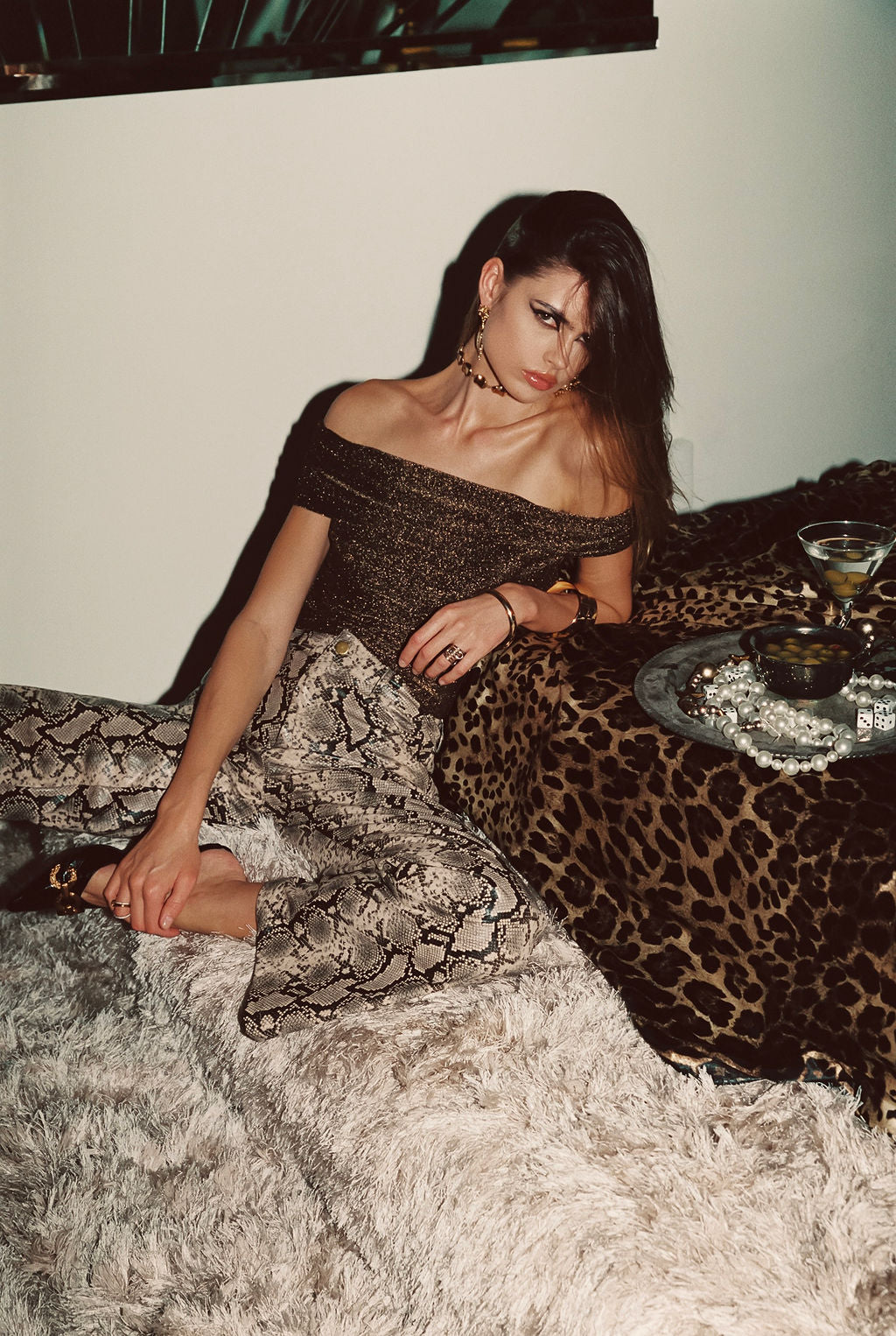 Hypnotized Gold Lurex Off The Shoulder Top