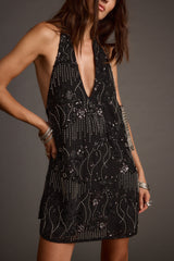Izzie Black Beaded Mini Dress