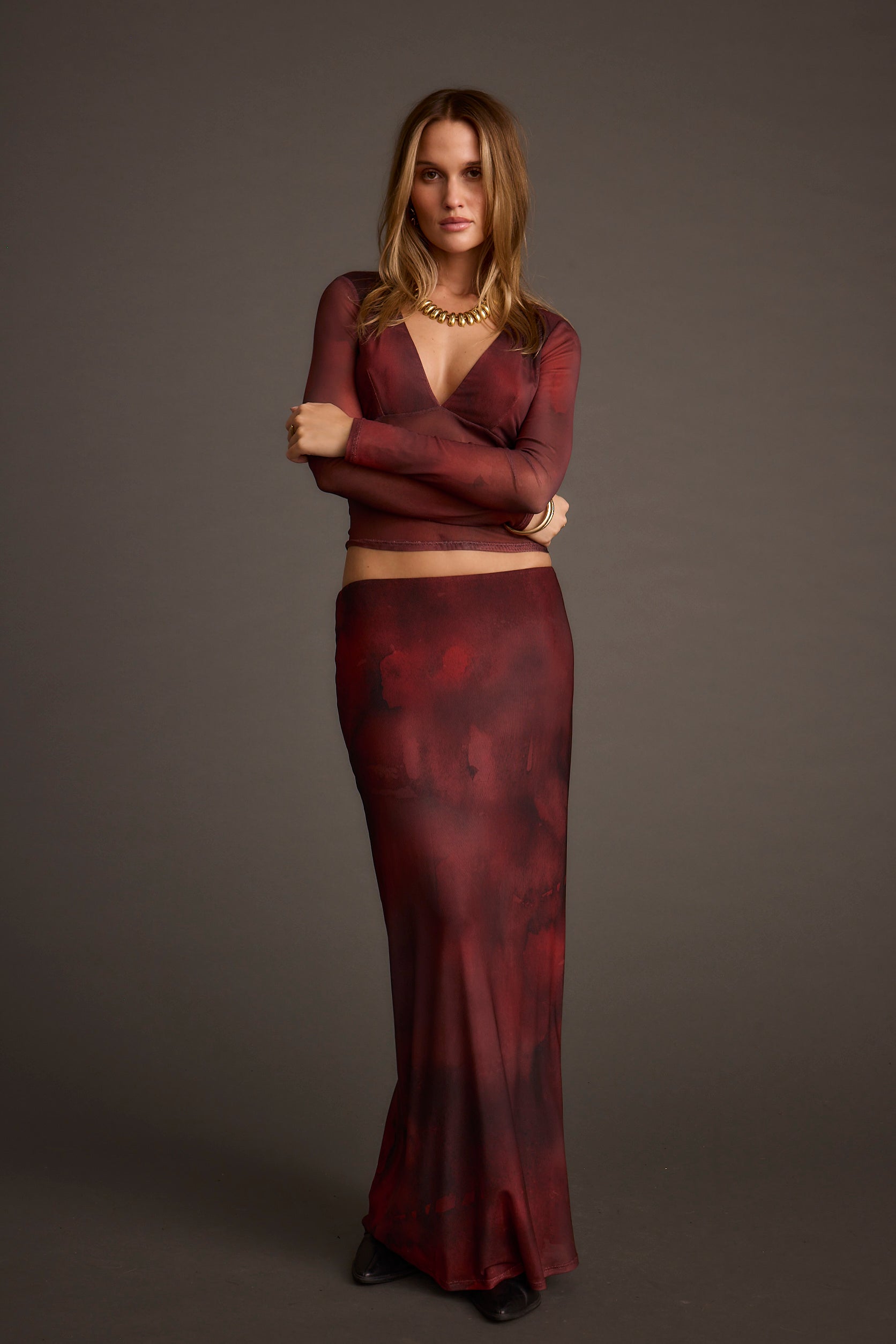 Julia Mulberry Blur Mesh Maxi Skirt