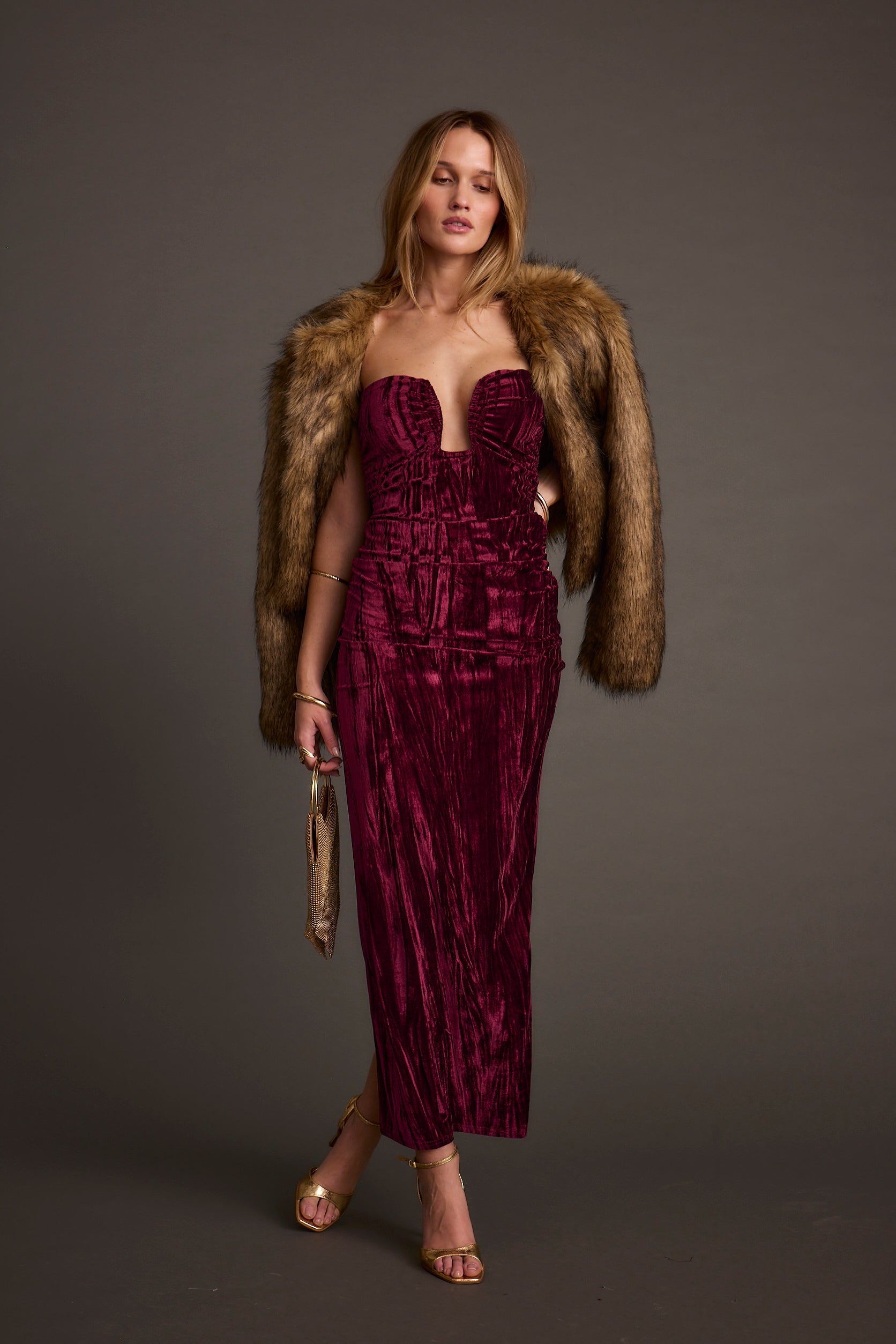 Misty Brown Faux Fur Coat