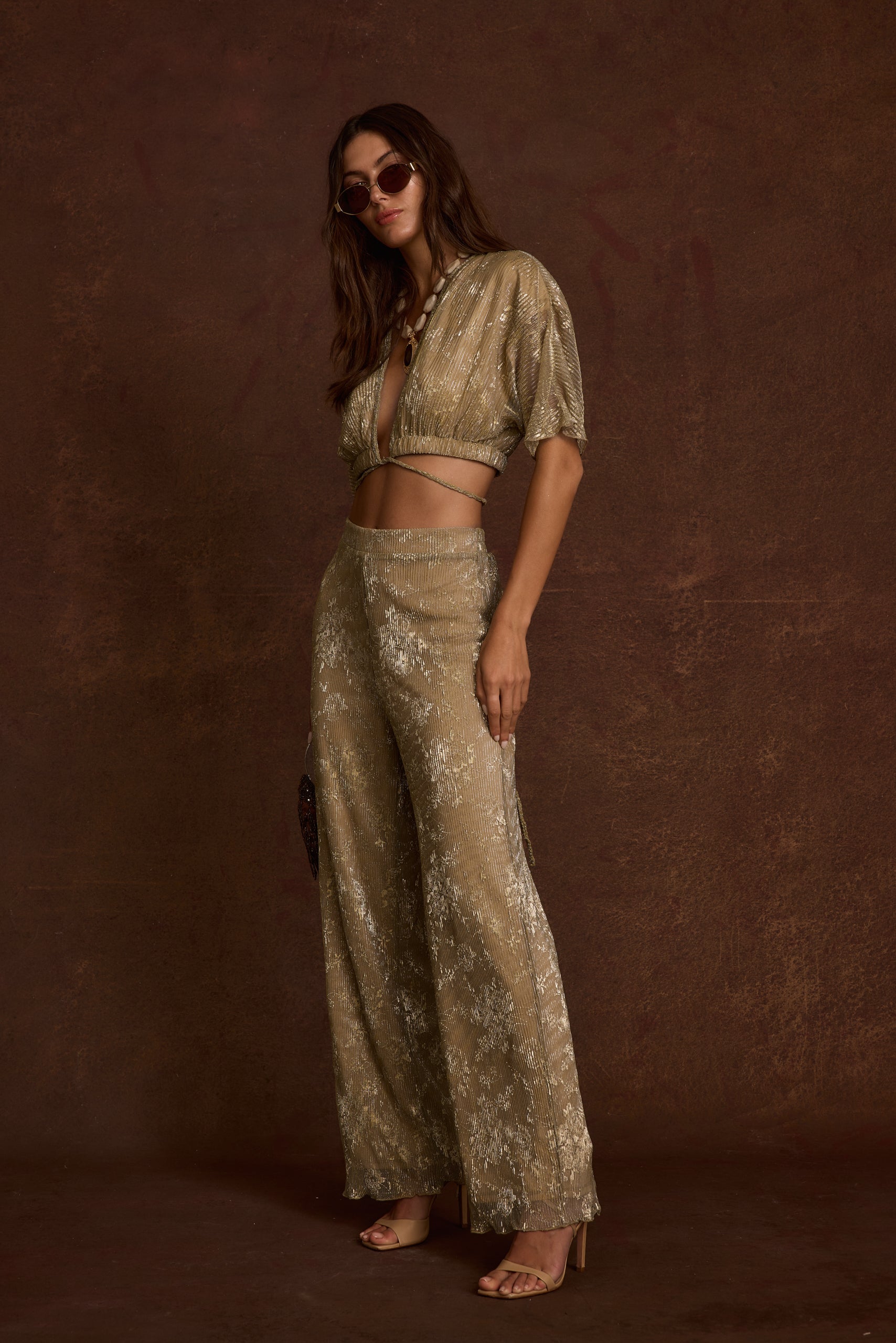 Kaia Gold Metallic Crop Top