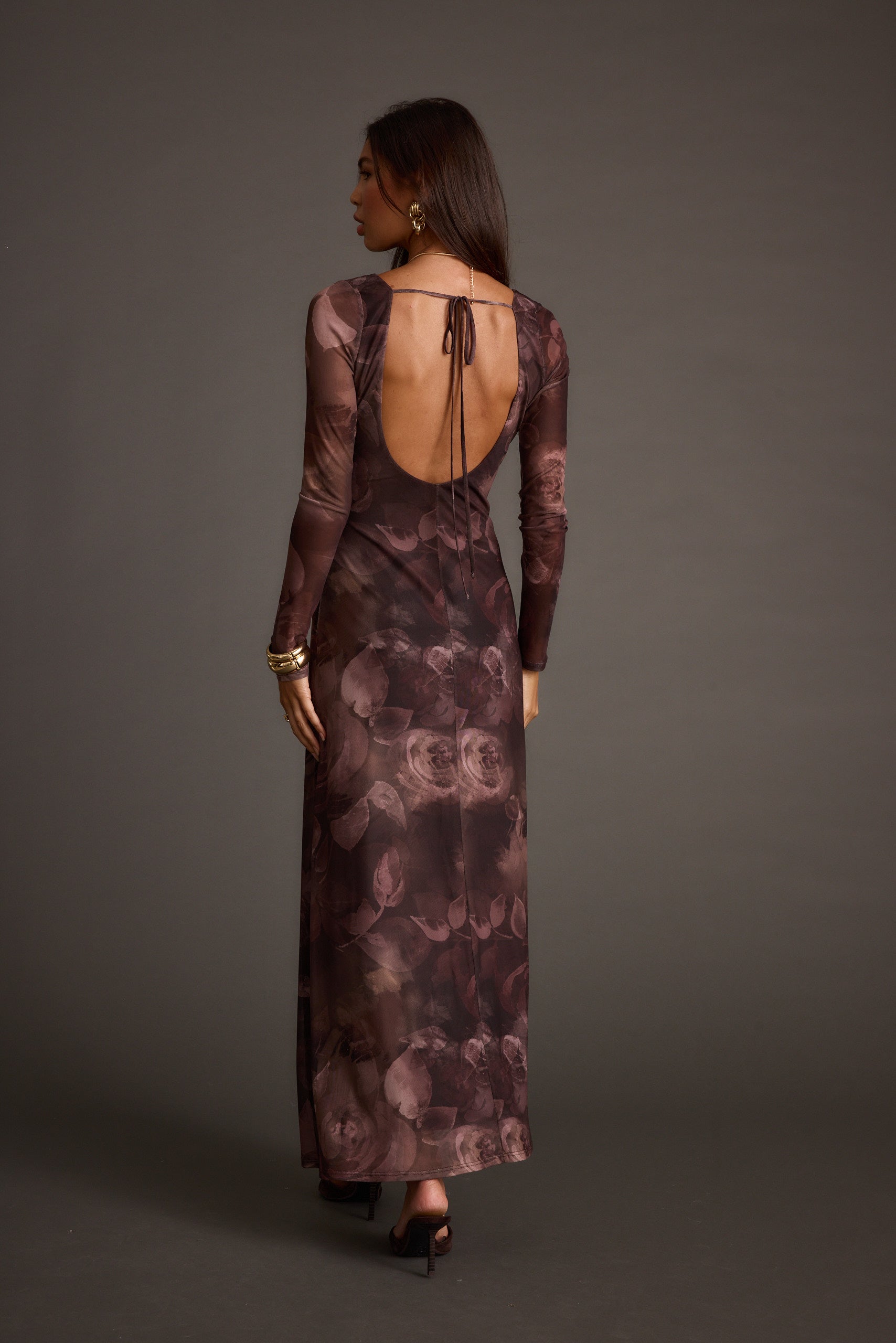 Kristin Plum Blur Mesh Maxi Dress