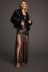 LaBelle Gunmetal Metallic Drop Waist Maxi Dress