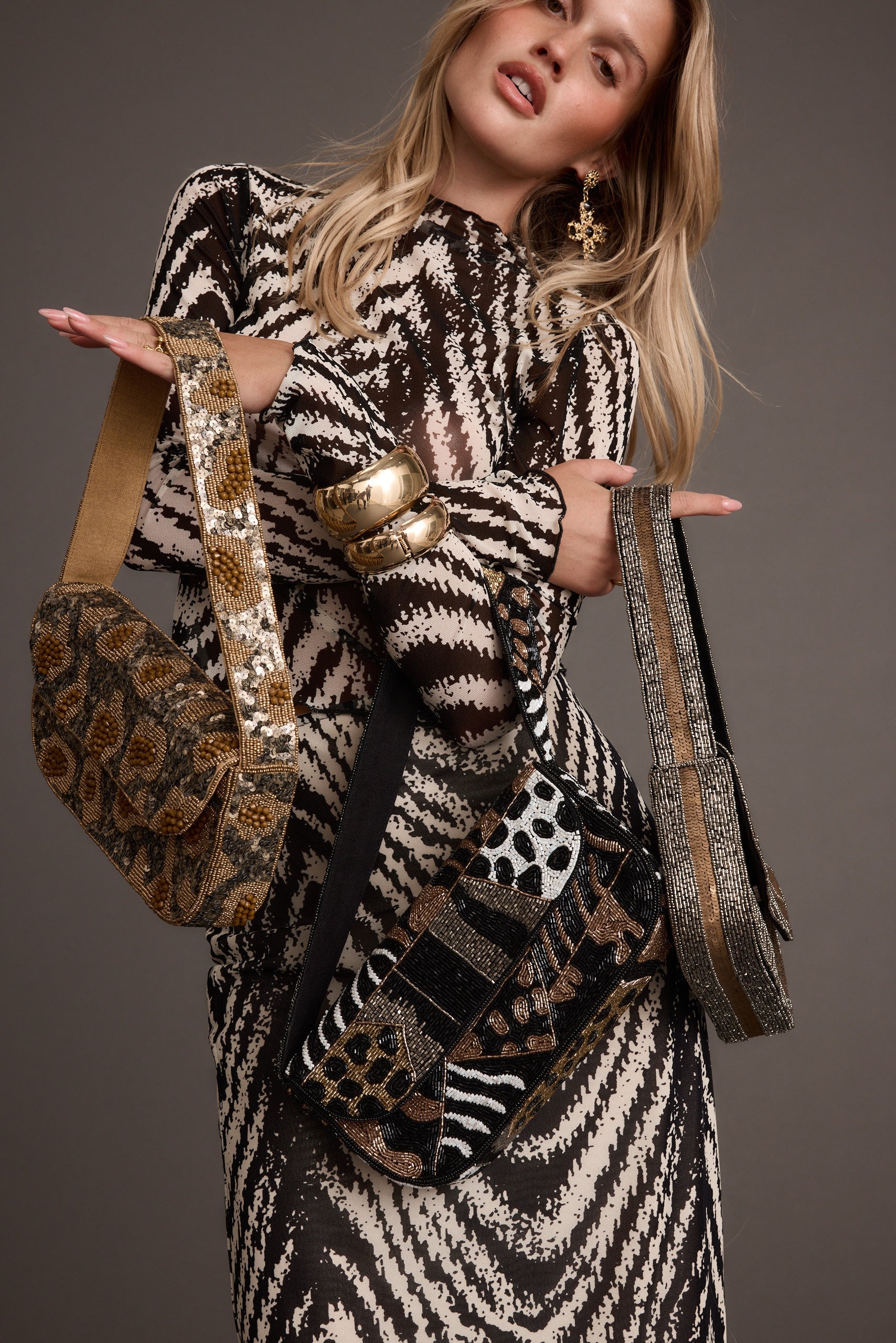 Lucy Black Beaded Animal Printed Bag