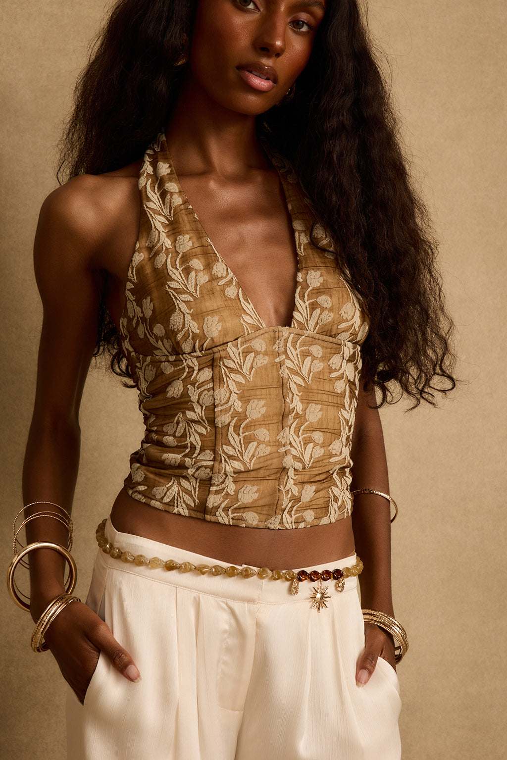 Lila Mocha Floral Halter Top