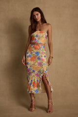 Marisol Floral Mesh Strapless Crop Top