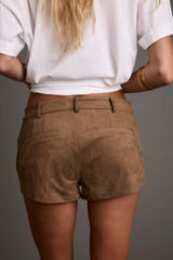 Mercer Camel Faux Suede Micro Shorts