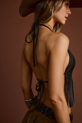 Mesa Black Fringe Bra Top