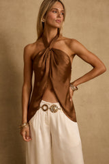 Moonlit Kiss Mocha Satin Halter Top