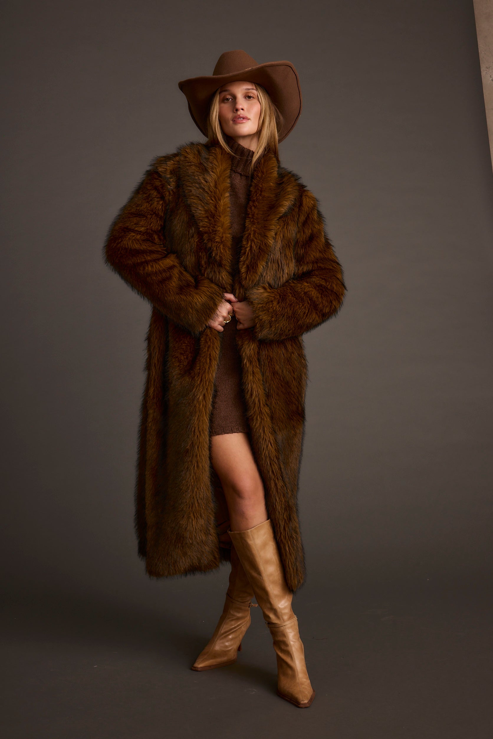 Manhattan Brown Faux Fur Coat