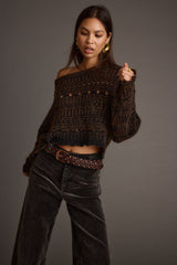 Marley Brown Open Knit Relaxed Sweater