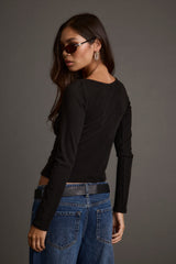 Matti Black Boat Neck Top