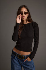Matti Black Boat Neck Top