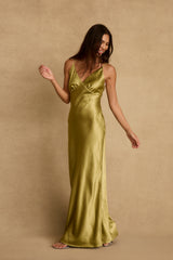 Mirabella Chartreuse Satin Maxi Dress