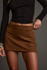 Moxie Cognac Vegan Suede Mini Skirt