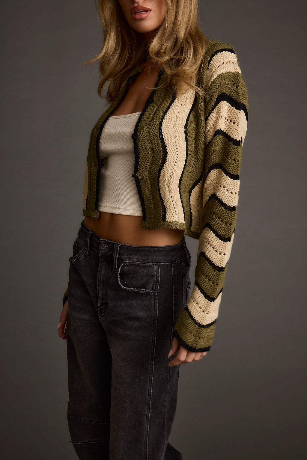 Nikki Retro Print Olive Cardigan